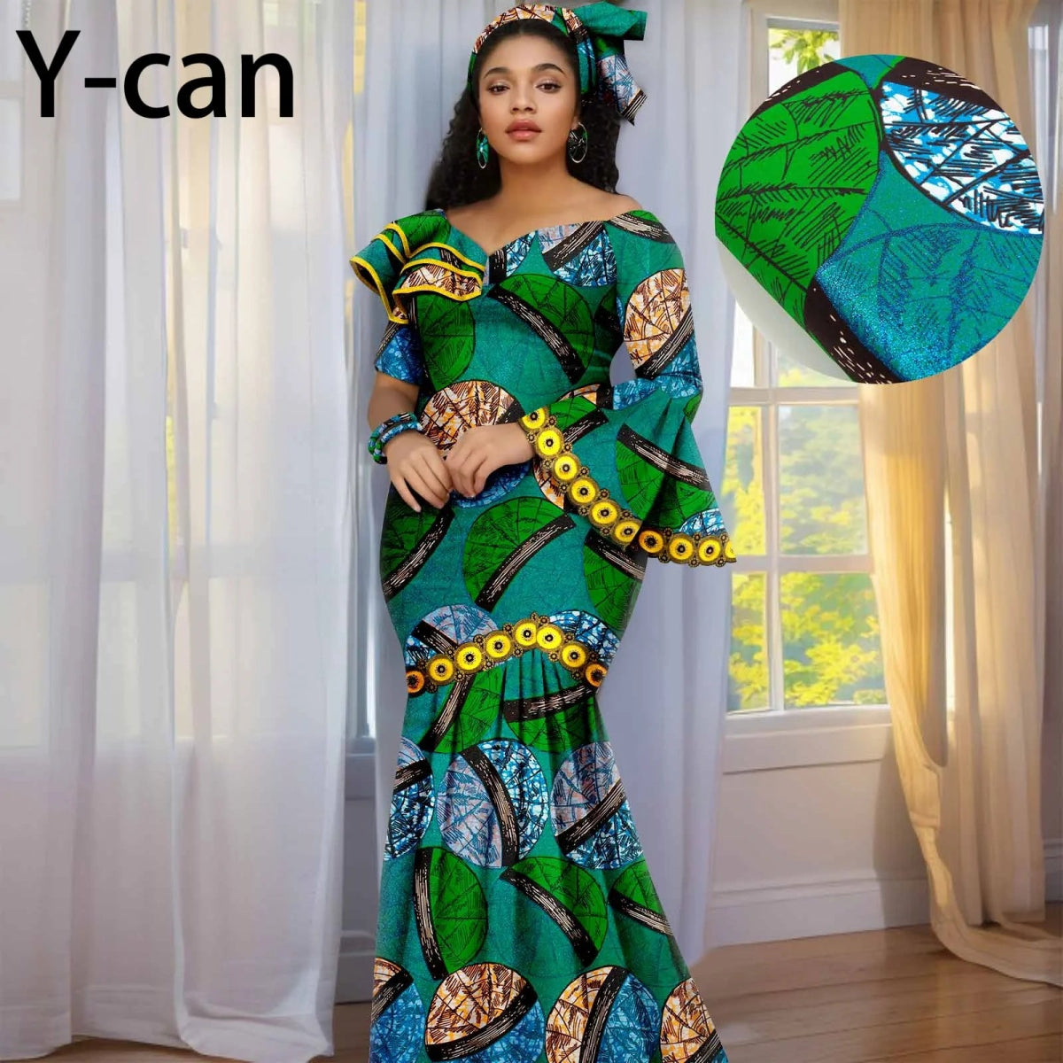 Luxury African Ankara Print Dress – Elegant Slim Fit Gown for Women’s Birthday, Wedding, and Party Events - Free Delivery Worldwide only at Flexi Africa