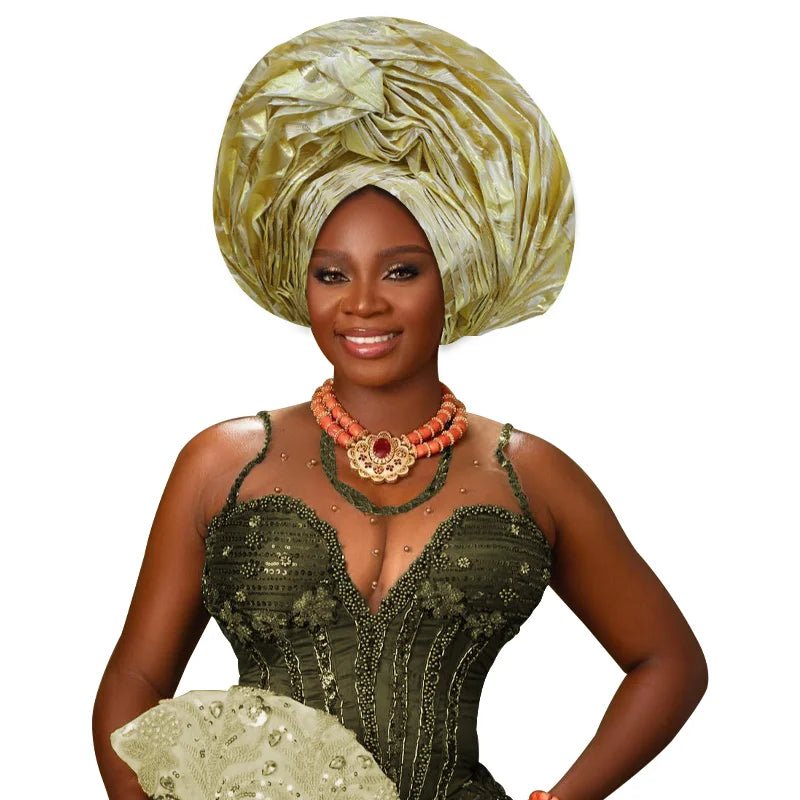 Luxury African Auto Gele Headwrap – High - Quality Wedding & Party Turban for Women - Free Delivery Worldwide only at Flexi Africa