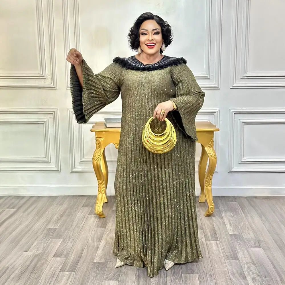 Luxury African Boubou Dress for Women – Classical Elegance Rhodochrosite Design with Folded Pleats - Free Delivery Worldwide only at Flexi Africa