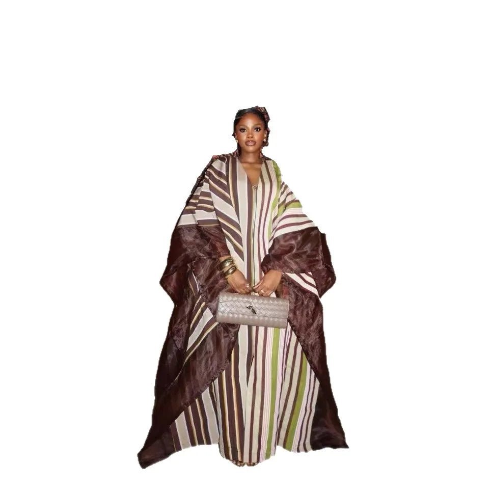 Luxury African Dashiki Maxi Dress – V - Neck Long Sleeve Plus Size Kaftan Abaya - Free Delivery Worldwide only at Flexi Africa