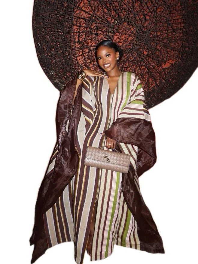 Luxury African Dashiki Maxi Dress – V - Neck Long Sleeve Plus Size Kaftan Abaya - Free Delivery Worldwide only at Flexi Africa