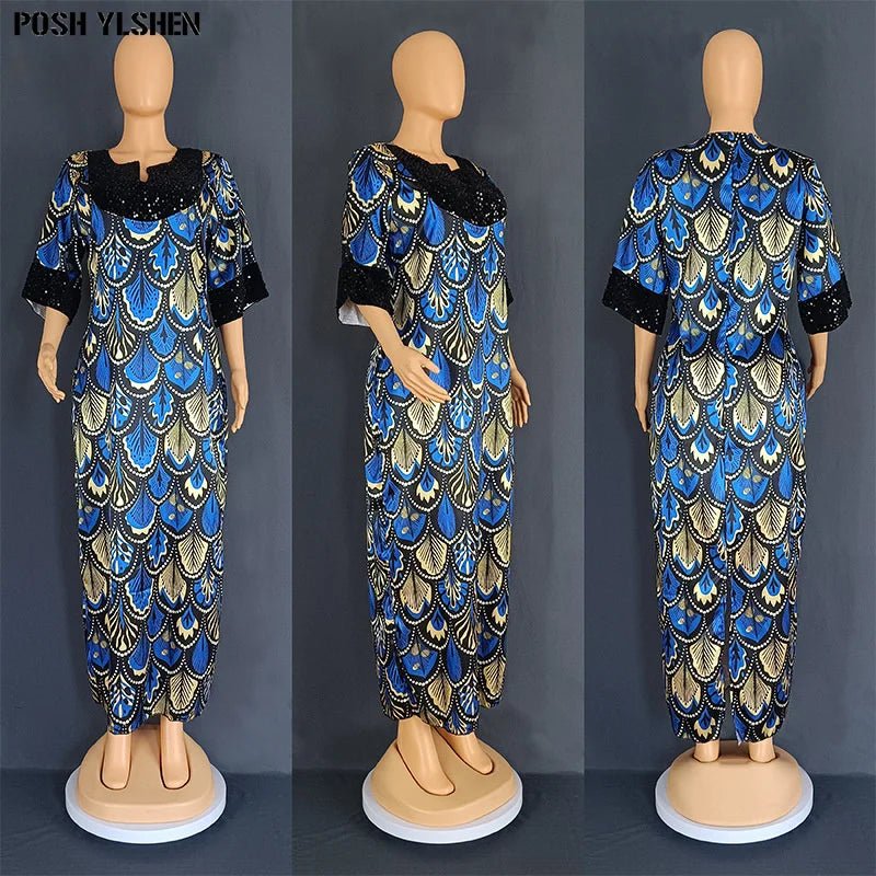 Buy Luxury African Long Gown – Sequin Embellished Caftan Dress with Floral Print and Slit for only $61.49 at Flexi Africa!