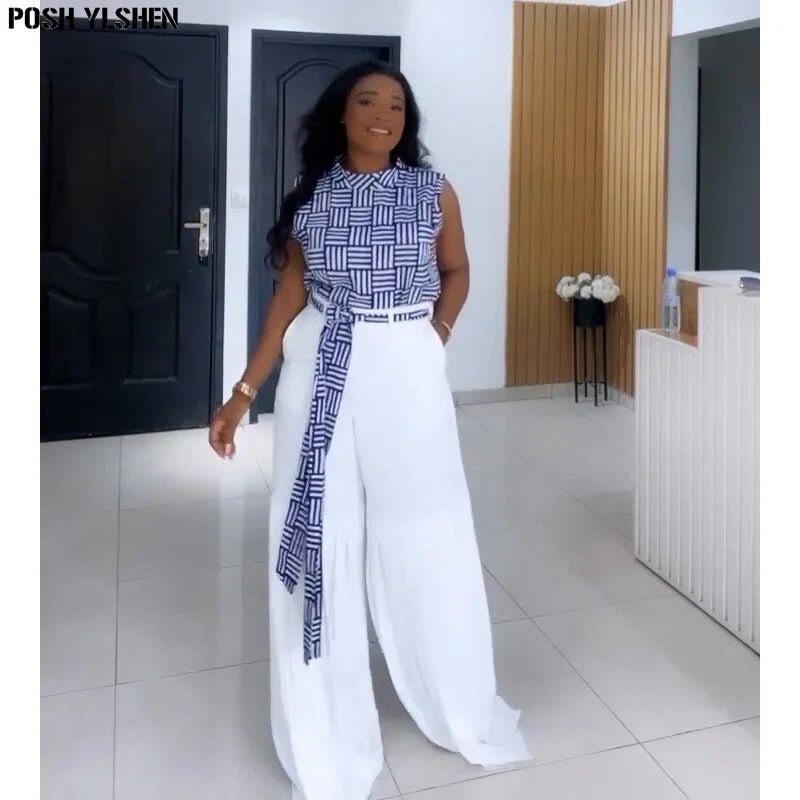Luxury African Outfit for Women – Ankara Pleated Pants and Top Set, Plus Size Vacation Wear - Free Delivery Worldwide only at Flexi Africa