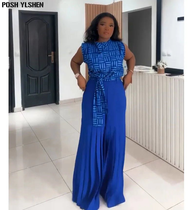 Luxury African Outfit for Women – Ankara Pleated Pants and Top Set, Plus Size Vacation Wear - Free Delivery Worldwide only at Flexi Africa