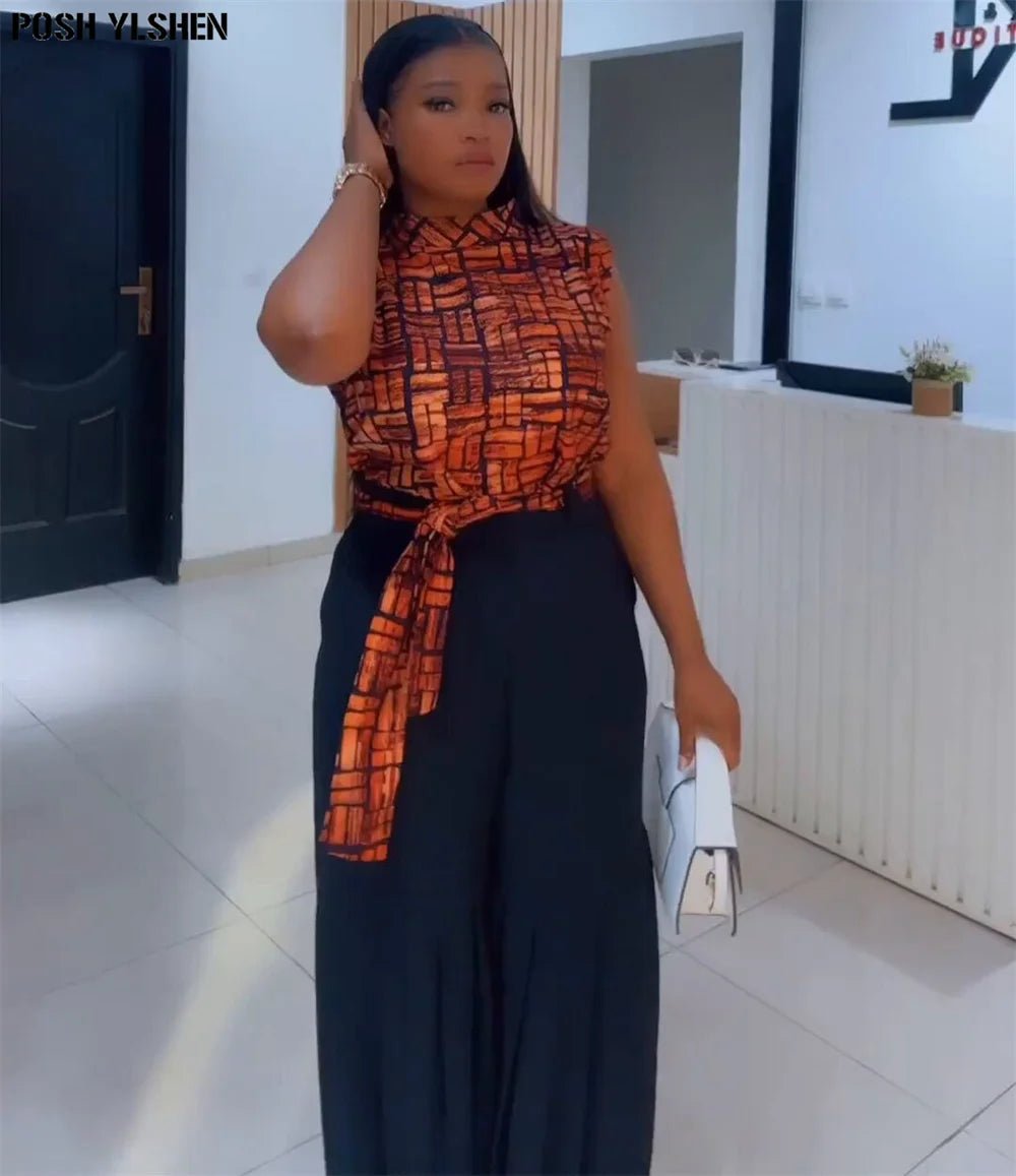 Luxury African Outfit for Women – Ankara Pleated Pants and Top Set, Plus Size Vacation Wear - Free Delivery Worldwide only at Flexi Africa
