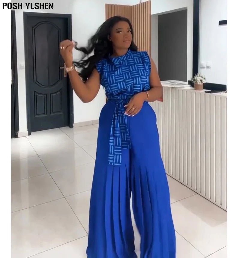 Luxury African Outfit for Women – Ankara Pleated Pants and Top Set, Plus Size Vacation Wear - Free Delivery Worldwide only at Flexi Africa