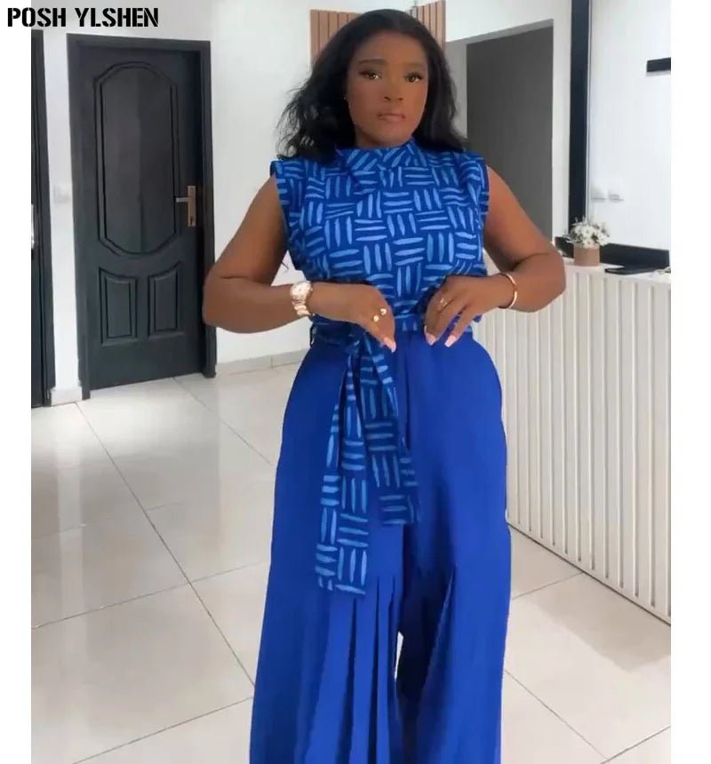 Luxury African Outfit for Women – Ankara Pleated Pants and Top Set, Plus Size Vacation Wear - Free Delivery Worldwide only at Flexi Africa