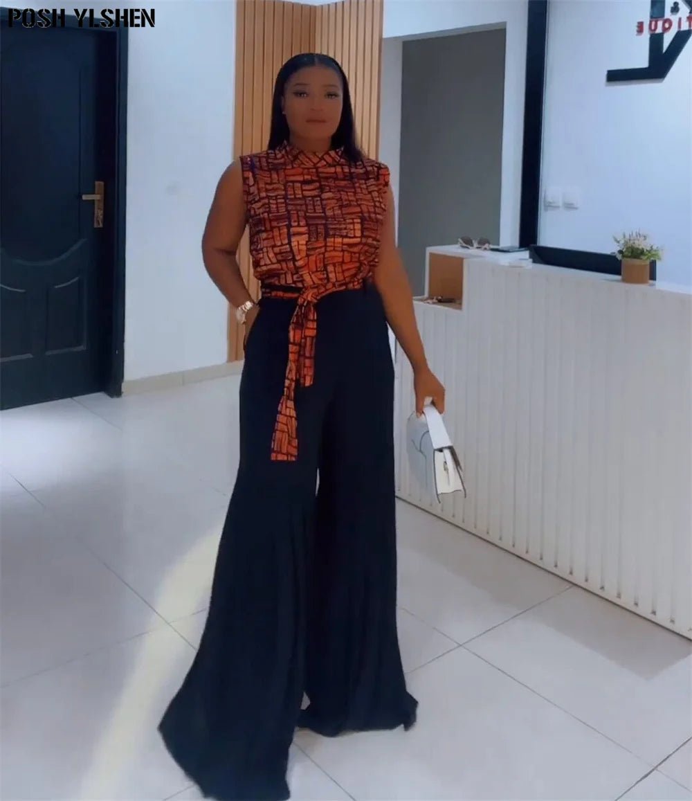 Luxury African Outfit for Women – Ankara Pleated Pants and Top Set, Plus Size Vacation Wear - Free Delivery Worldwide only at Flexi Africa