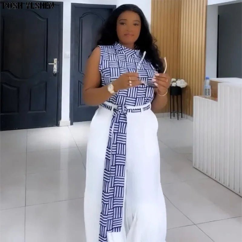 Luxury African Outfit for Women – Ankara Pleated Pants and Top Set, Plus Size Vacation Wear - Free Delivery Worldwide