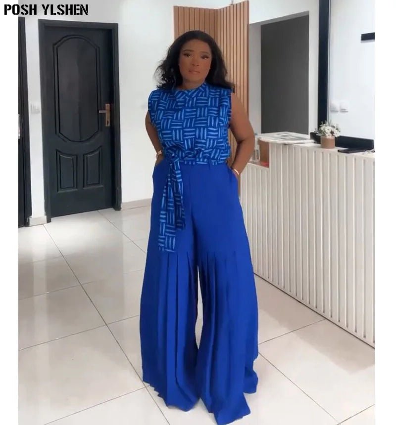 Luxury African Outfit for Women – Ankara Pleated Pants and Top Set, Plus Size Vacation Wear - Free Delivery Worldwide only at Flexi Africa