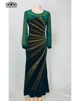 Luxury African Velvet Dress for Women – Pearl Diamond Embellished Long Tight Fashion Dress - Free Delivery Worldwide only at Flexi Africa