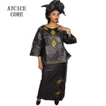 Luxury Bazin Riche African Dress for Women – Embroidered Maxi Gown with Headtie - Free Delivery Worldwide only at Flexi Africa