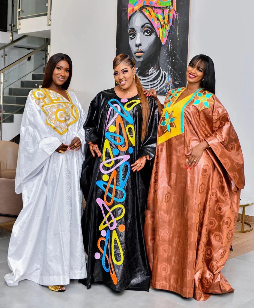 Luxury Bazin Riche Embroidered African Dress for Women – Plus Size Party & Church Outfit - Free Delivery Worldwide only at Flexi Africa