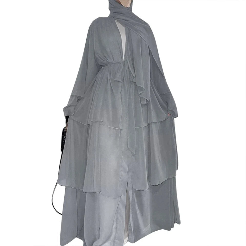 Luxury Chiffon Open Abaya Layered Kaftan for Women – Elegant Robe and Fashionable Caftan Dress - Free Delivery Worldwide only at Flexi Africa