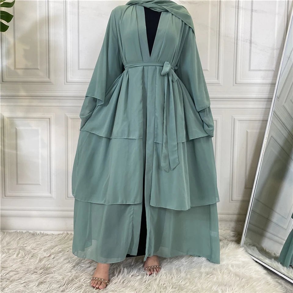 Luxury Chiffon Open Abaya Layered Kaftan for Women – Elegant Robe and Fashionable Caftan Dress - Free Delivery Worldwide only at Flexi Africa