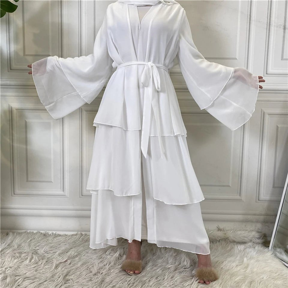 Luxury Chiffon Open Abaya Layered Kaftan for Women – Elegant Robe and Fashionable Caftan Dress - Free Delivery Worldwide only at Flexi Africa