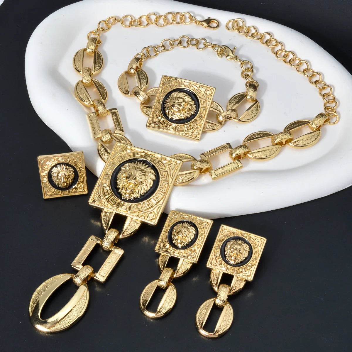 Luxury Gold Plated Jewelry Set for Women – African Wedding Choker Necklace, Bracelet, Earrings, and Cuff Rings - Free Delivery Worldwide only at Flexi Africa