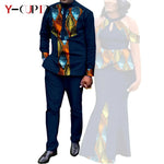 Buy Matching Bazin African Couple Attire – Women’s Mermaid Dress & Men’s Shirt Pant Set for only $67.83 at Flexi Africa!