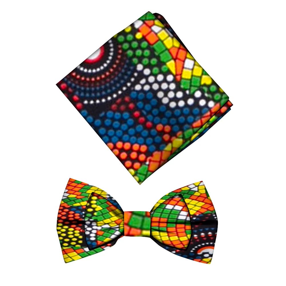 Men’s African Print Cotton Bow Tie and Kerchief – Bohemian Style Gift Set - Free Delivery Worldwide only at Flexi Africa