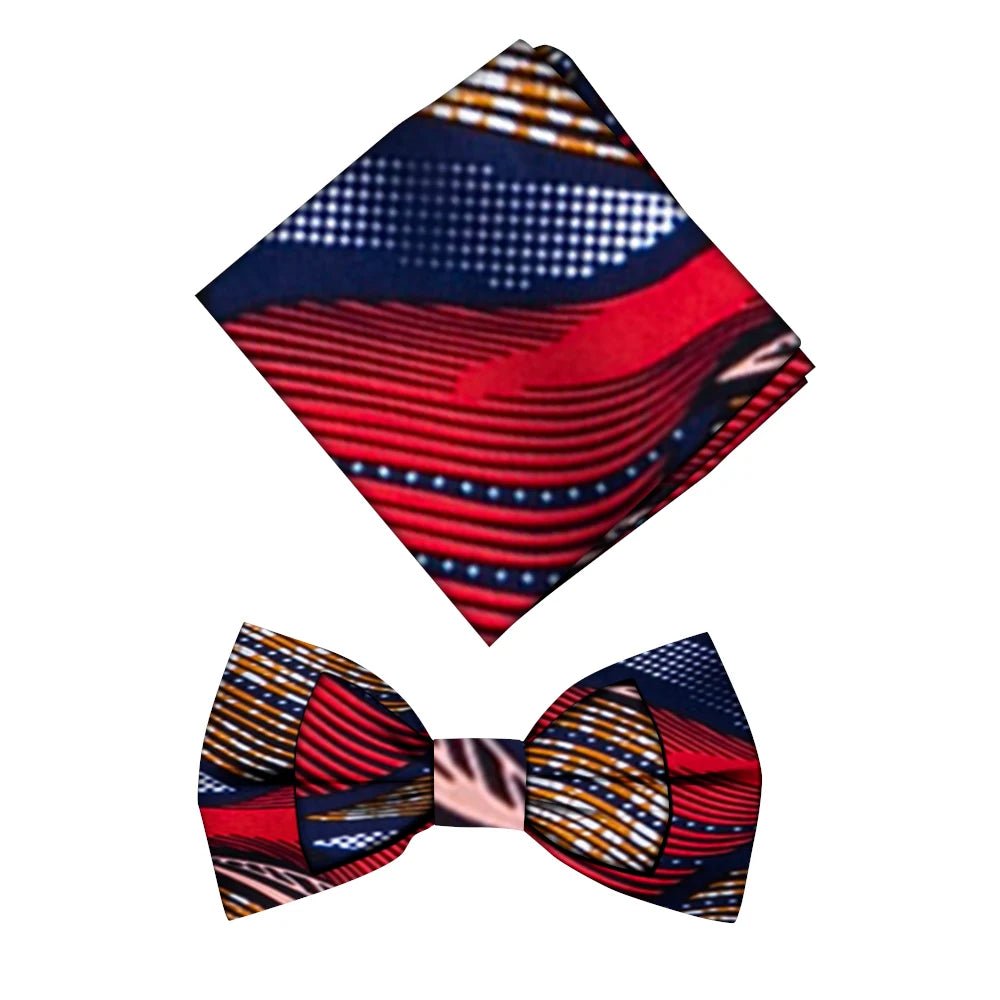 Men’s African Print Cotton Bow Tie and Kerchief – Bohemian Style Gift Set - Free Delivery Worldwide only at Flexi Africa