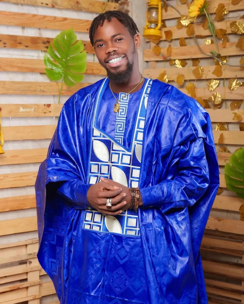 Men’s Bazin Riche African Top – Elegant Long Sleeve Embroidered Design - Free Delivery Worldwide only at Flexi Africa