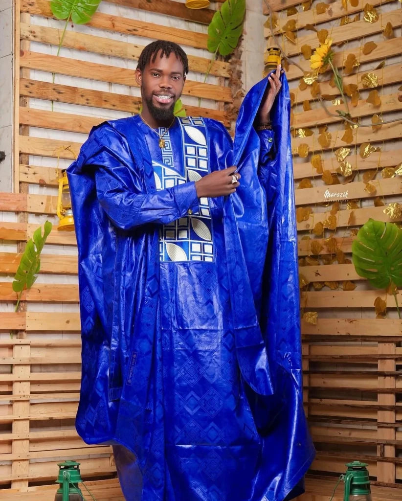 Men’s Bazin Riche African Top – Elegant Long Sleeve Embroidered Design - Free Delivery Worldwide only at Flexi Africa