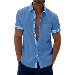 Men's Summer Plaid Short Sleeve Shirt - Button - Up Lapel with Patch Pocket Casual Top - Free Delivery Worldwide only at Flexi Africa