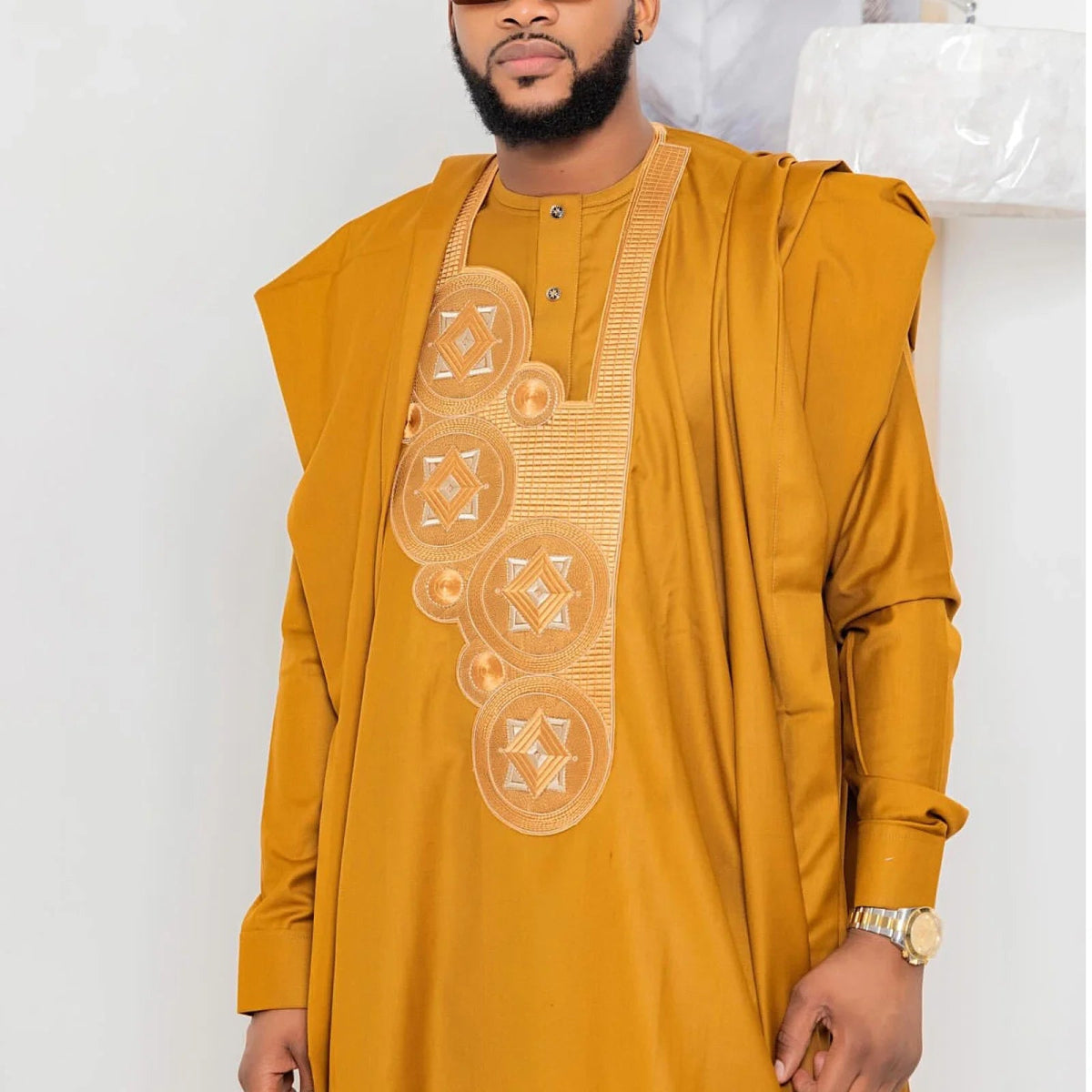 Men’s Traditional Bazin Riche 3PC Set – Embroidered Long Sleeve Top & Pants - Free Delivery Worldwide only at Flexi Africa