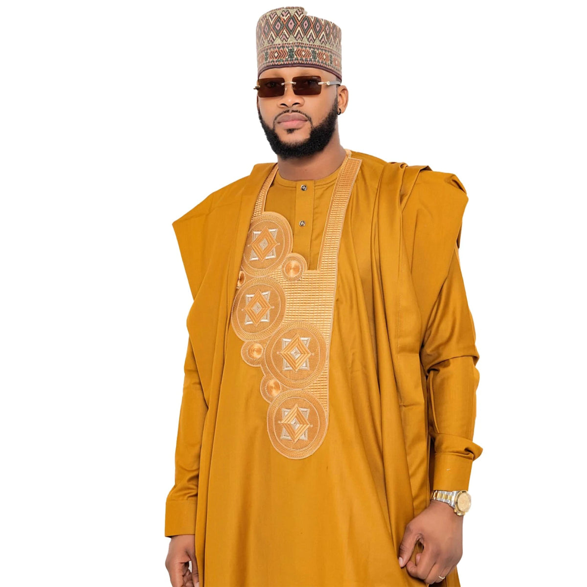 Men’s Traditional Bazin Riche 3PC Set – Embroidered Long Sleeve Top & Pants - Free Delivery Worldwide only at Flexi Africa
