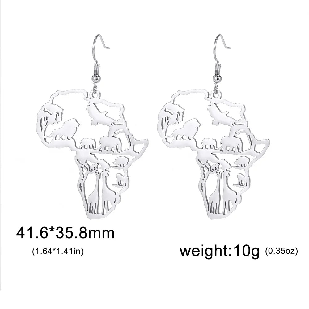 My Shape Africa Map Animal Earrings Women Lions Tree Stainless Steel African Jewelry - Free Delivery Worldwide only at Flexi Africa