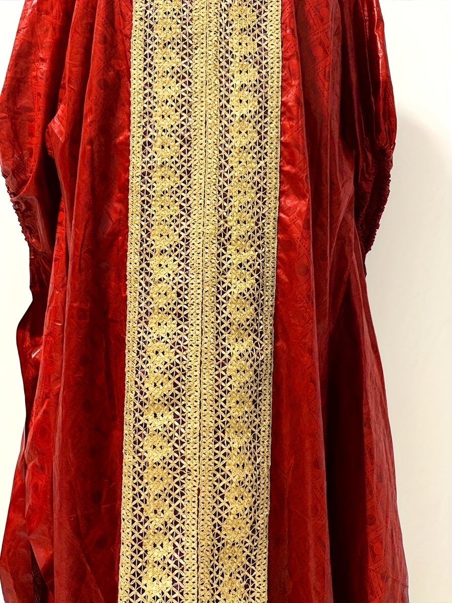 Nigerian Ankara Wedding Dress – Red Embroidery Bazin Riche Robe African Women - Free Delivery Worldwide only at Flexi Africa