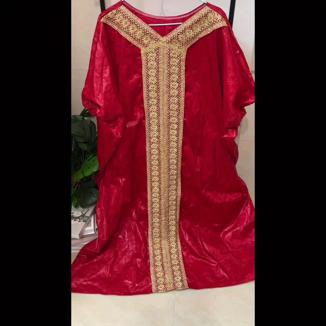 Nigerian Ankara Wedding Dress – Red Embroidery Bazin Riche Robe African Women - Free Delivery Worldwide only at Flexi Africa