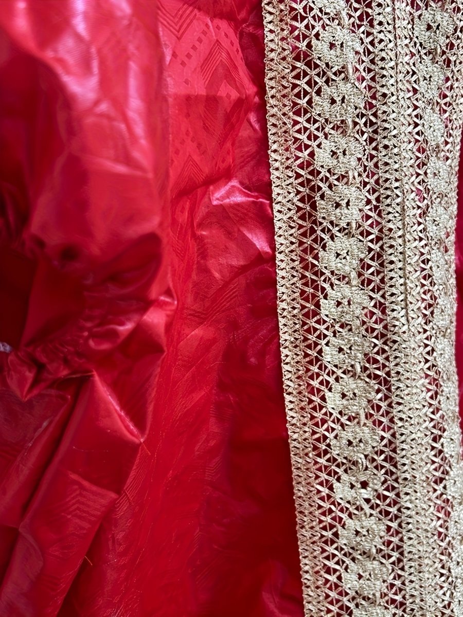 Nigerian Ankara Wedding Dress – Red Embroidery Bazin Riche Robe African Women - Free Delivery Worldwide only at Flexi Africa