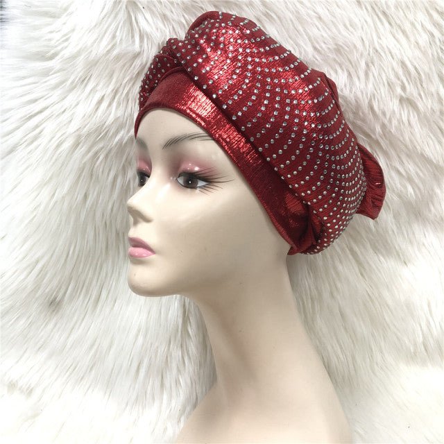 Nigerian Gele Headtie Auto Gele Turban Cap Brocade Fabric Organic Party Wedding- Flexi Africa offers Free Delivery Worldwide