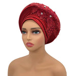 Nigerian Wedding Auto Gele – Elegant Embroidered Lace Women’s Turban Headtie - Free Delivery Worldwide only at Flexi Africa
