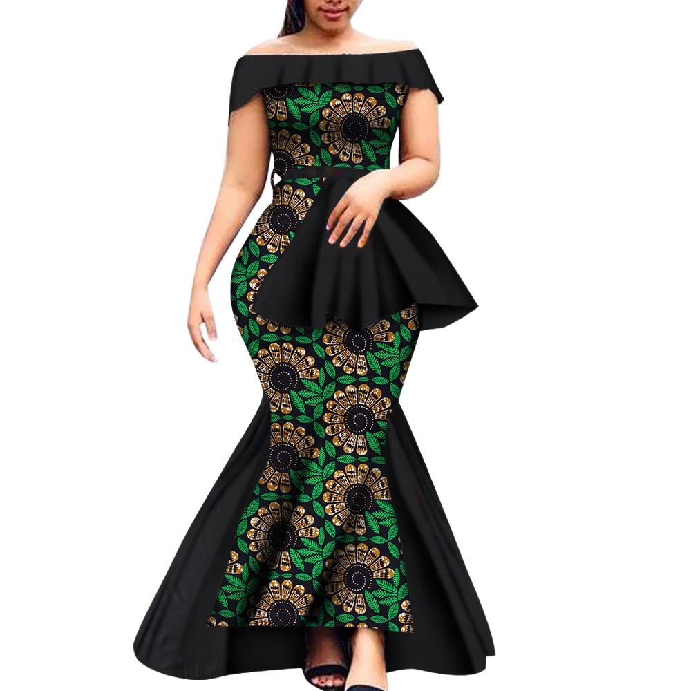 Off - Shoulder Bazin Riche African Dress for Women – Plus Size Elegant Party Gown - Free Delivery Worldwide only at Flexi Africa