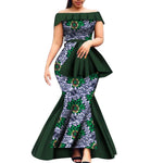 Off - Shoulder Bazin Riche African Dress for Women – Plus Size Elegant Party Gown - Free Delivery Worldwide only at Flexi Africa