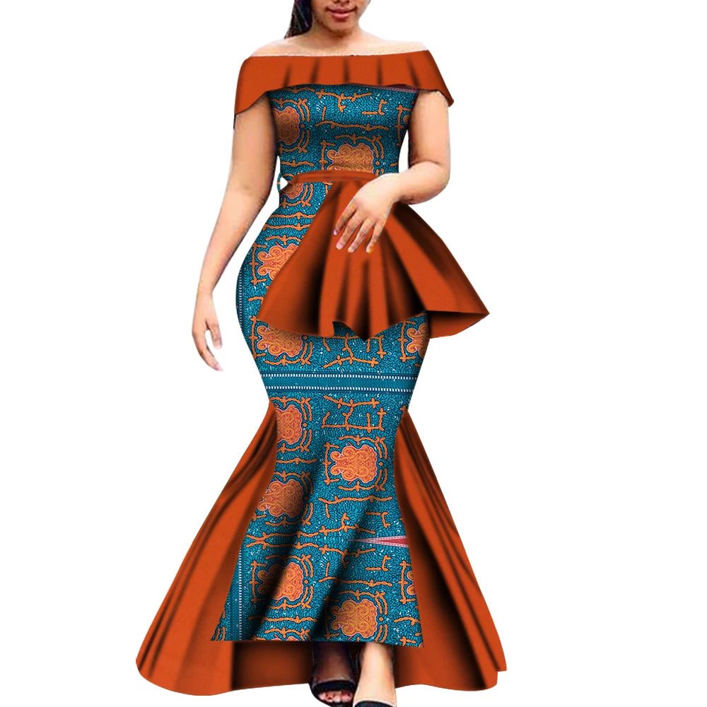 Off - Shoulder Bazin Riche African Dress for Women – Plus Size Elegant Party Gown - Free Delivery Worldwide only at Flexi Africa