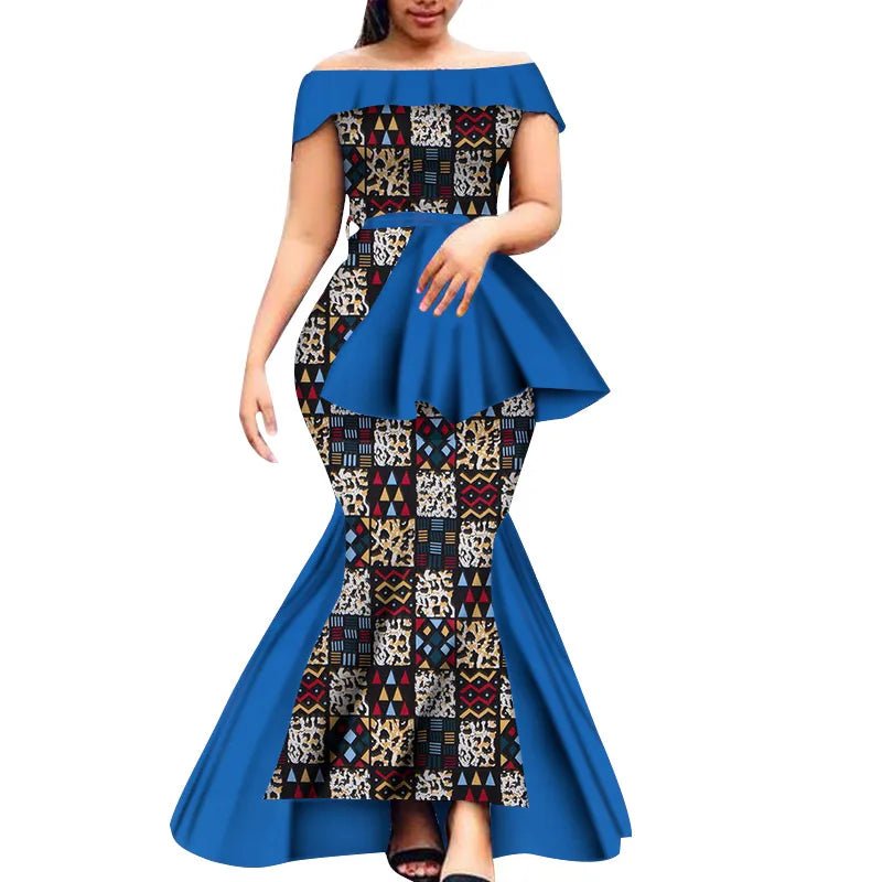 Off - Shoulder Bazin Riche African Dress for Women – Plus Size Elegant Party Gown - Free Delivery Worldwide only at Flexi Africa