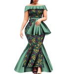Off - Shoulder Bazin Riche African Dress for Women – Plus Size Elegant Party Gown - Free Delivery Worldwide only at Flexi Africa