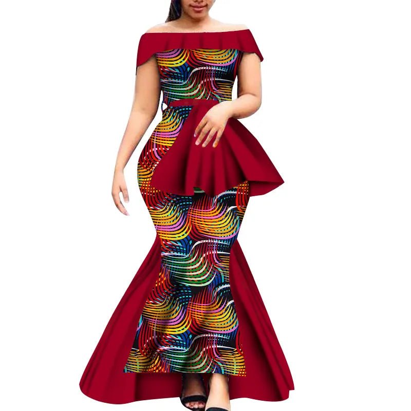 Off - Shoulder Bazin Riche African Dress for Women – Plus Size Elegant Party Gown - Free Delivery Worldwide only at Flexi Africa