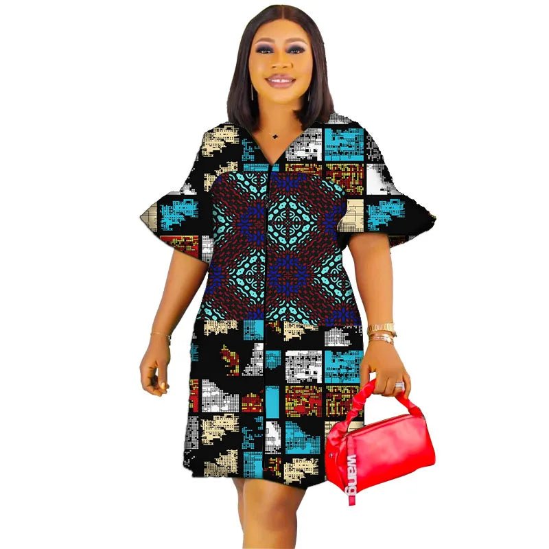 Pagoda Sleeve African Print Dress – Elegant Ankara Patchwork Trumpet Style - Free Delivery Worldwide only at Flexi Africa