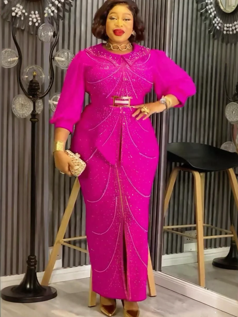 Plus Size African Party Dress for Women – Dashiki Diamond Print Bodycon Maxi Gown - Free Delivery Worldwide only at Flexi Africa