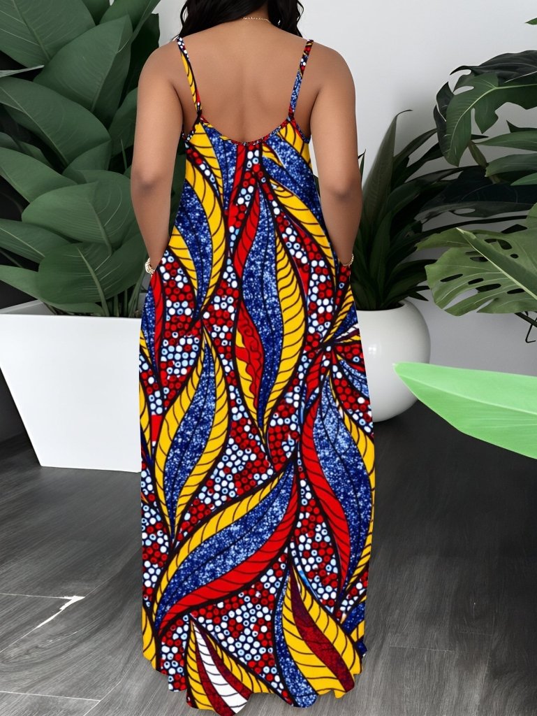 Plus Size African Print Strapless Maxi Dress – Red Blue Yellow Bohemian Summer Gown - Free Delivery Worldwide only at Flexi Africa