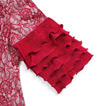 Plus Size African Wedding Outfit – Red Lace Top & Elegant Pleated Maxi Skirt Set - Free Delivery Worldwide only at Flexi Africa