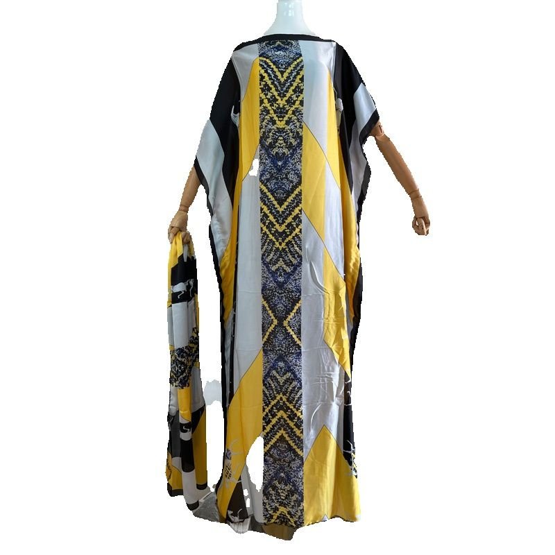 Plus-Size Dress Set with Elegant Floor-Length Gown and Matching Scarf - Flexi Africa - Free Delivery www.flexiafrica.com