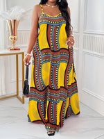 Plus Size Elegant Printed Maxi Dress with Straps & Pockets – Spring Summer Style - Free Delivery Worldwide only at Flexi Africa