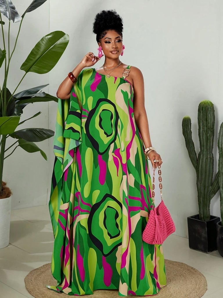 Plus Size Striped Maxi Dress for Women – Off - Shoulder Beach & Resort Style - Free Delivery Worldwide only at Flexi Africa