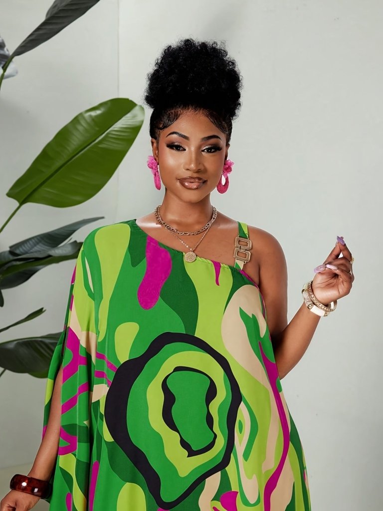 Plus Size Striped Maxi Dress for Women – Off - Shoulder Beach & Resort Style - Free Delivery Worldwide only at Flexi Africa