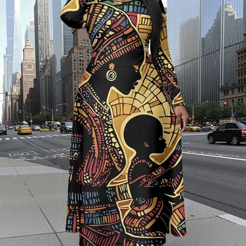 Plus Size Tribal Print Floor - Length Maxi Dress – Vibrant African Patterns - Free Delivery Worldwide only at Flexi Africa
